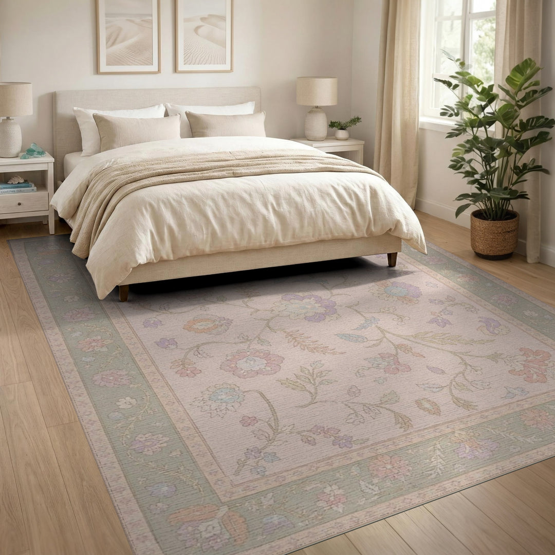 Blush Pink Floral Vintage Area Rug