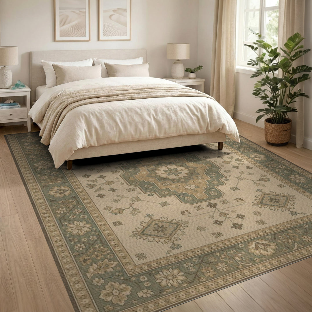 Blue and Teal Floral Medallion Area Rug