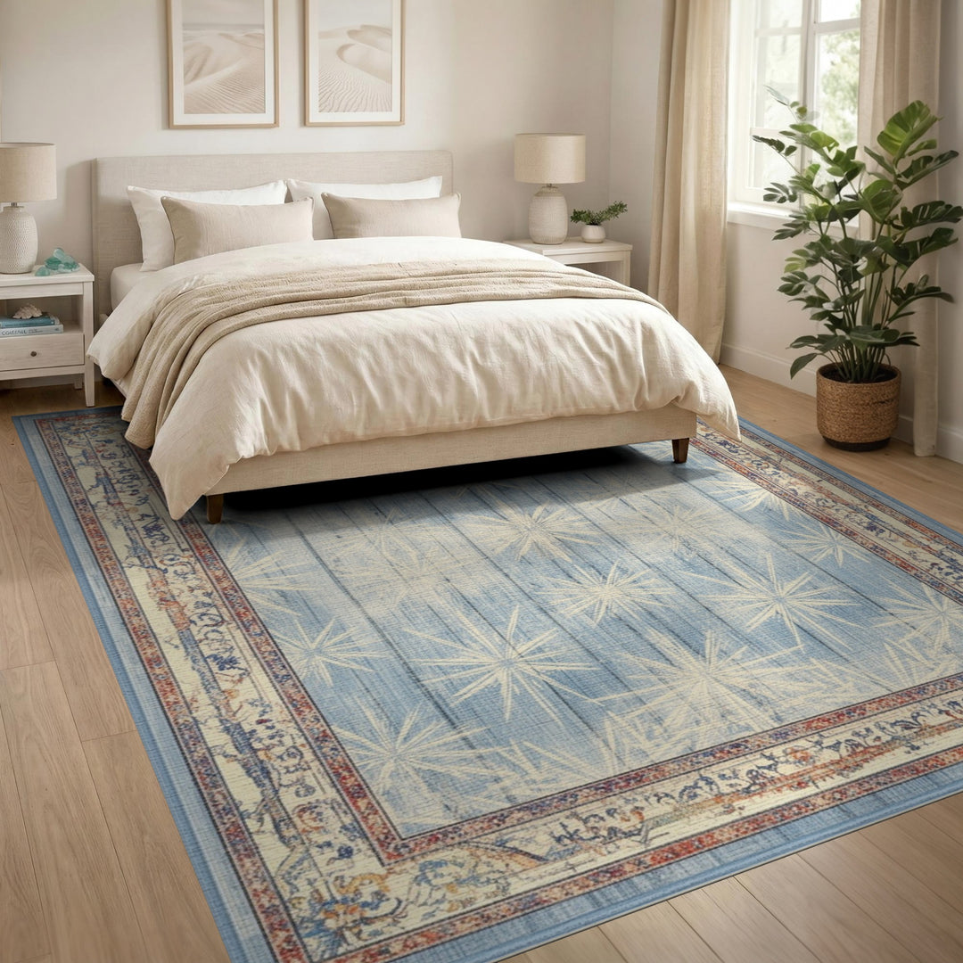 Blue Starburst Distressed Vintage Area Rug