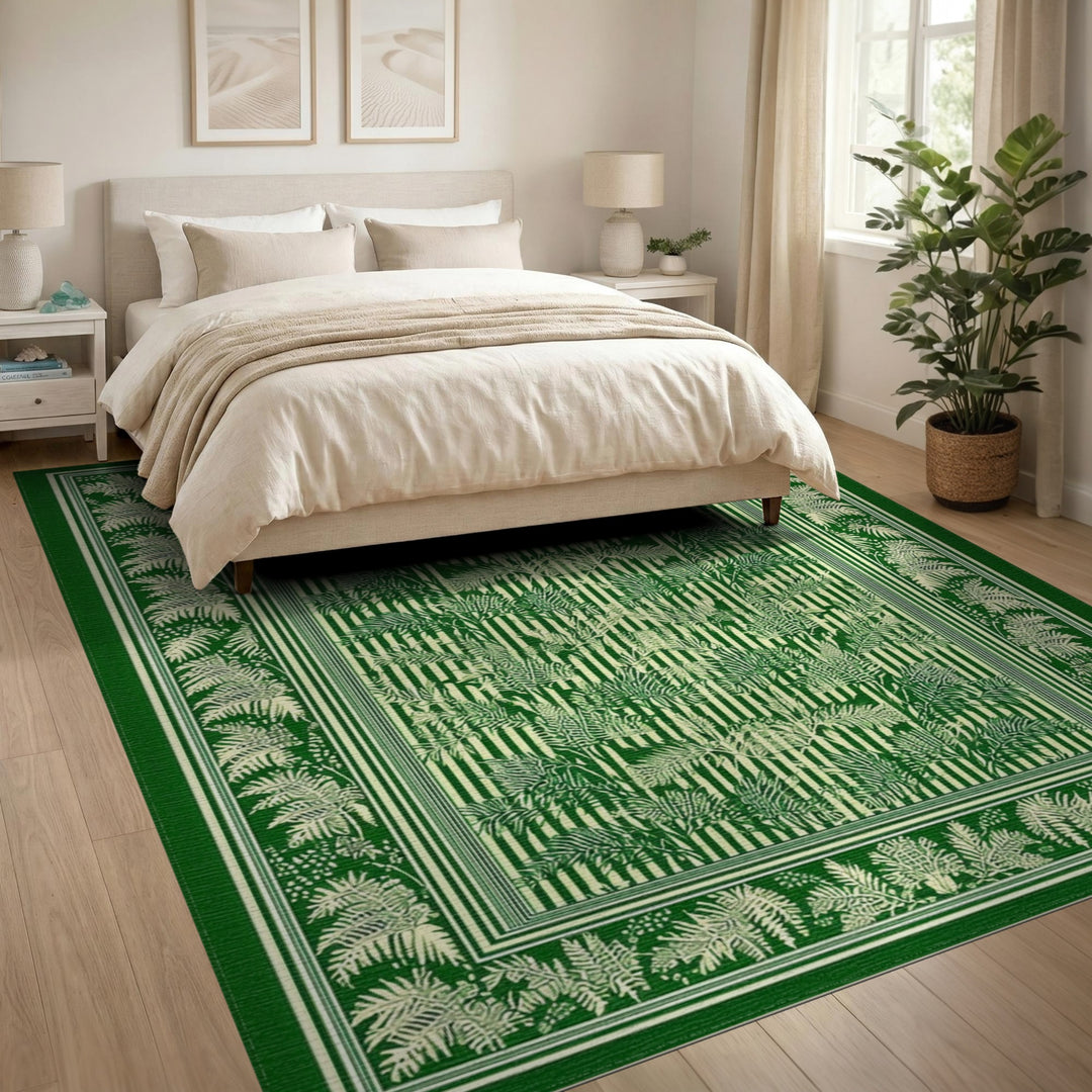 Green Fern Botanical Stripe Area Rug