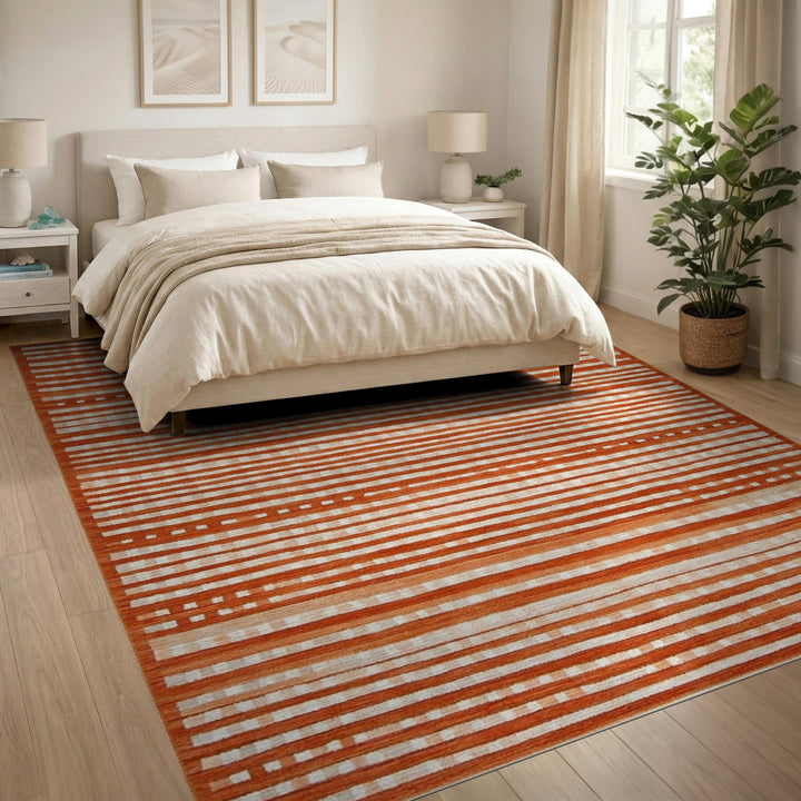 Geometric Modern Striped Orange Striped Geometric Area Rug