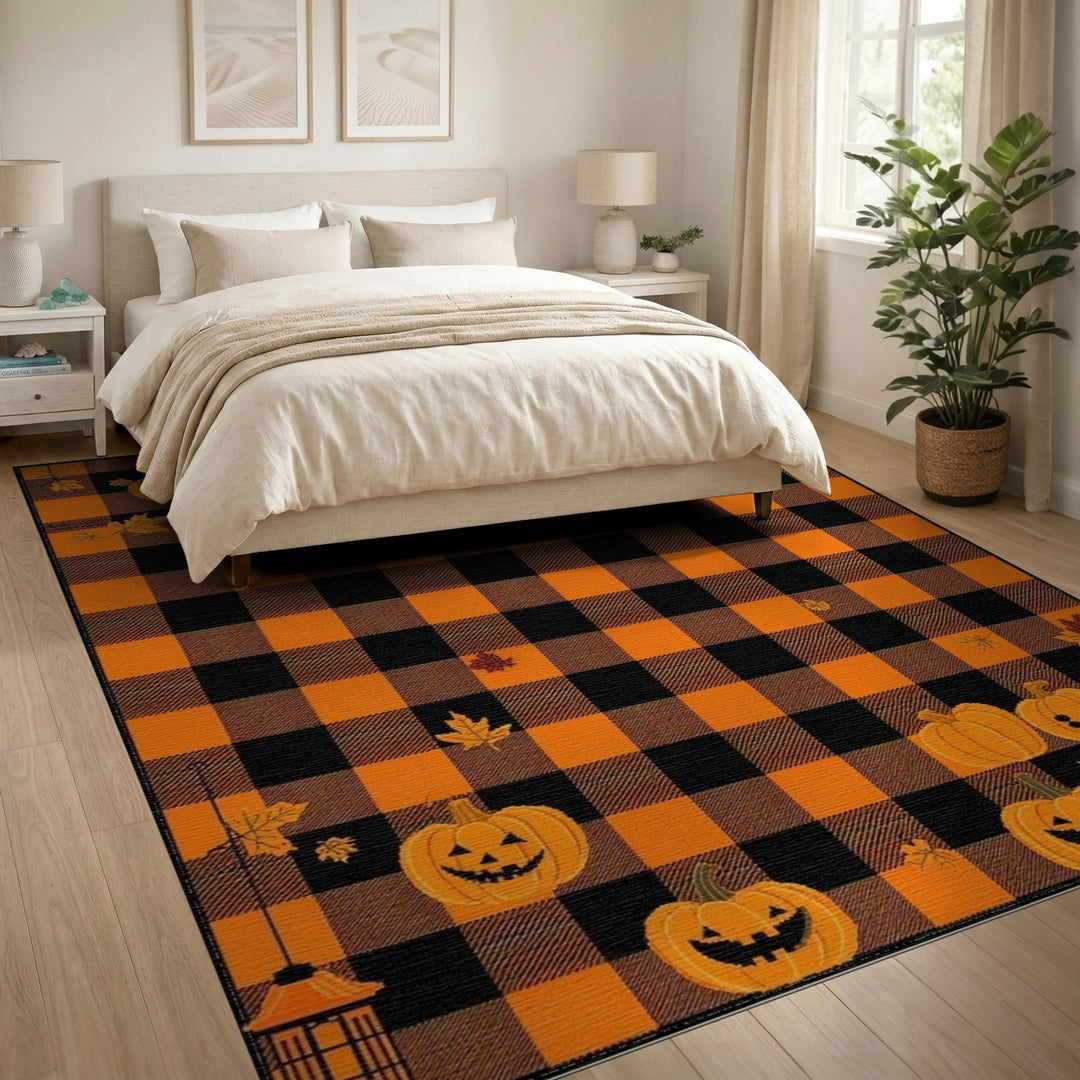 Orange Buffalo Plaid Pumpkin Area Rug