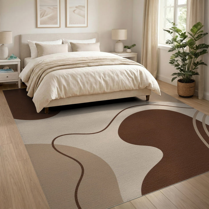 Abstract Area Brown and Tan Brown Abstract Wave Area Rug