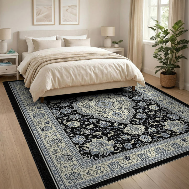 Black Ivory Persian Floral Area Rug