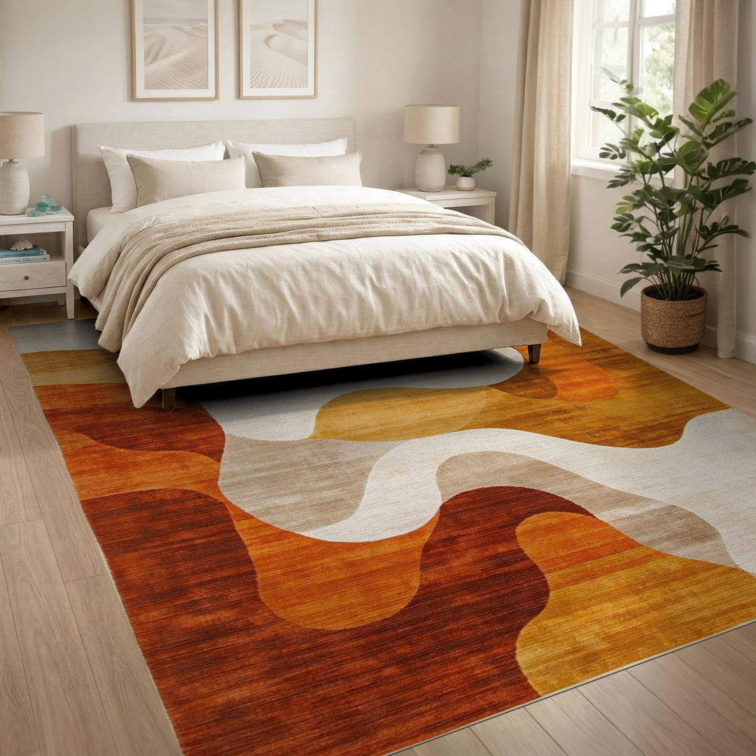 Orange Wave Orange Abstract Wave Area Rug