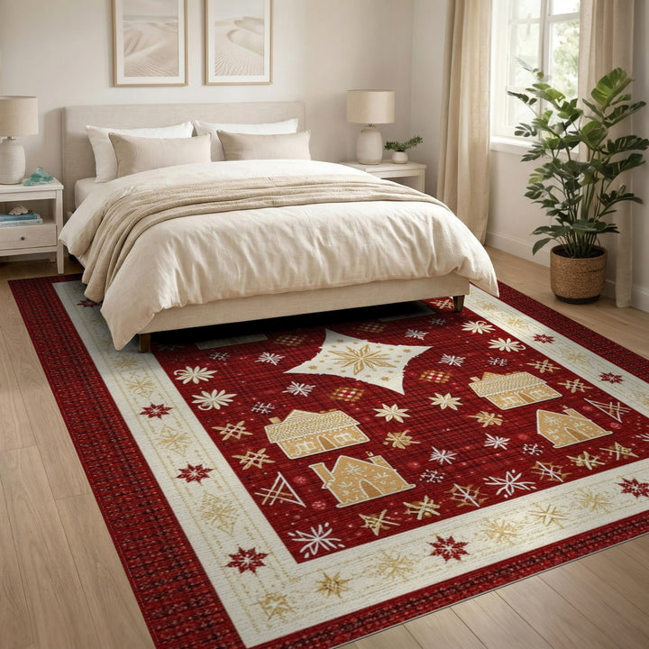 Red Gingerbread House Holiday Area Rug