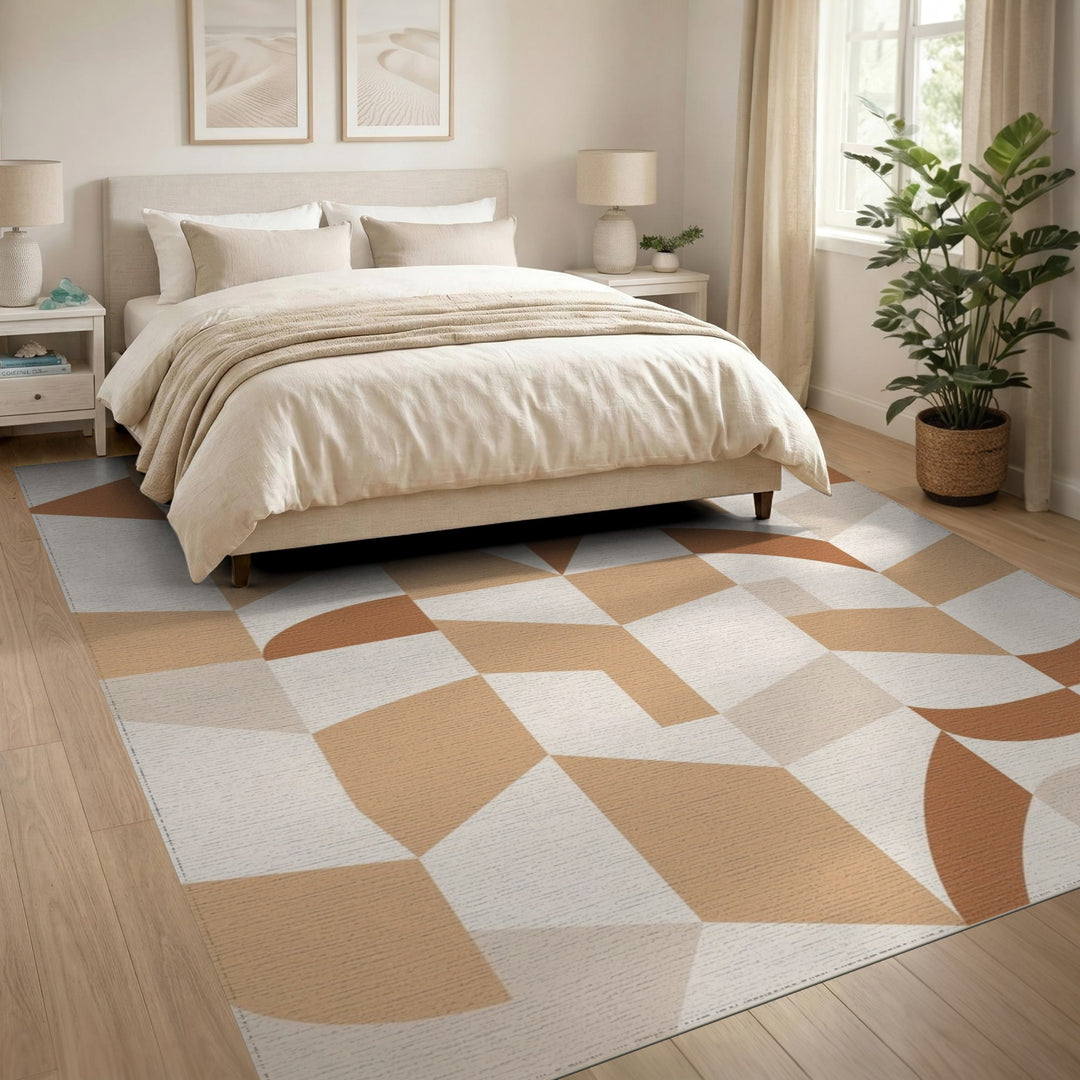 Geometric Brown Tan Area Rug
