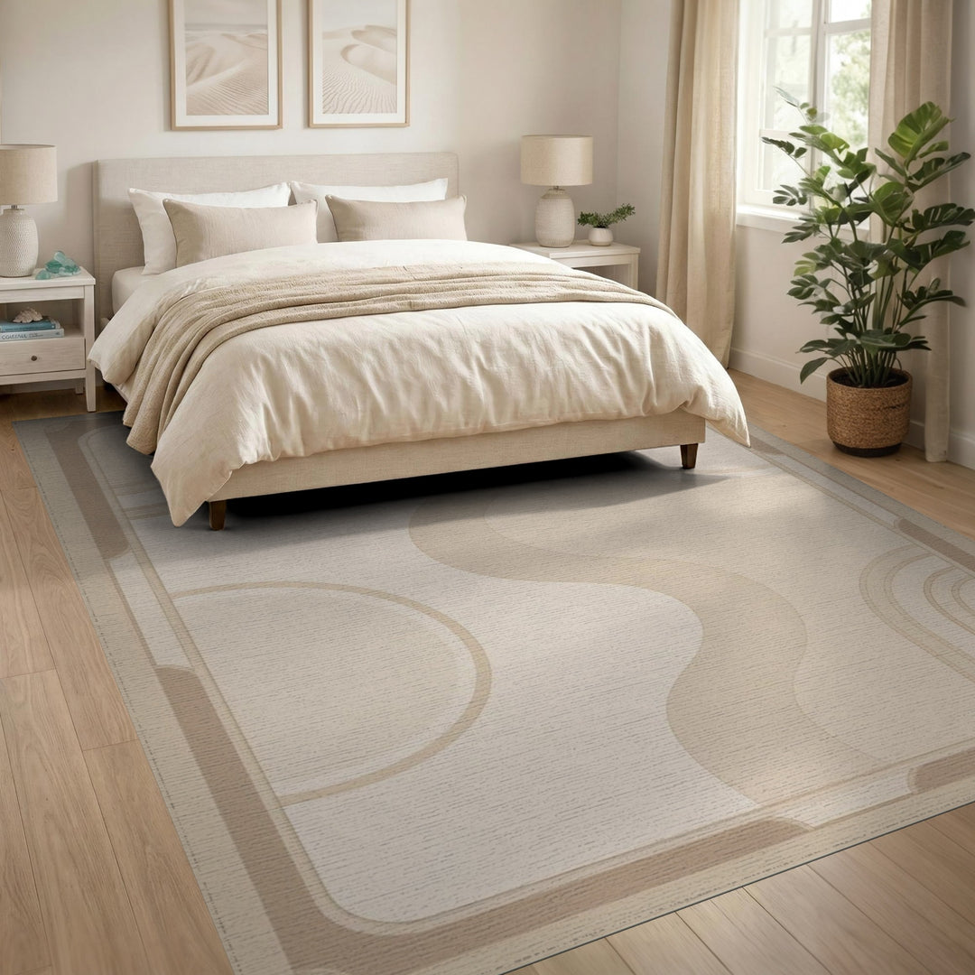 Beige and Neutral Wave Beige Neutral Abstract Wave Area Rug