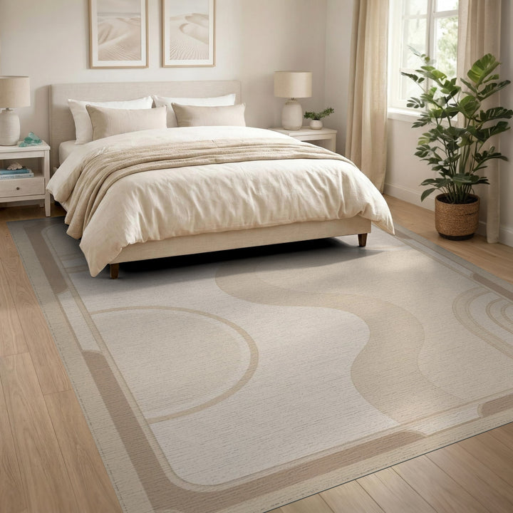 Beige and Neutral Wave Beige Neutral Abstract Wave Area Rug