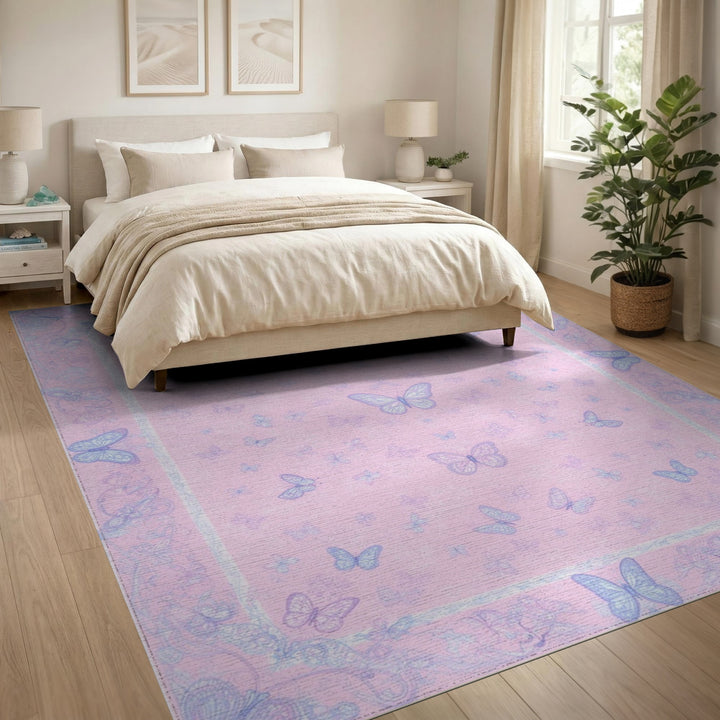 Kids Cartoon Pink Butterfly Kids Area Rug