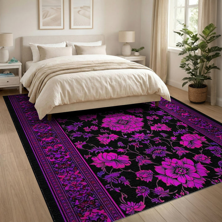 Vivid Purple Floral Area Rug