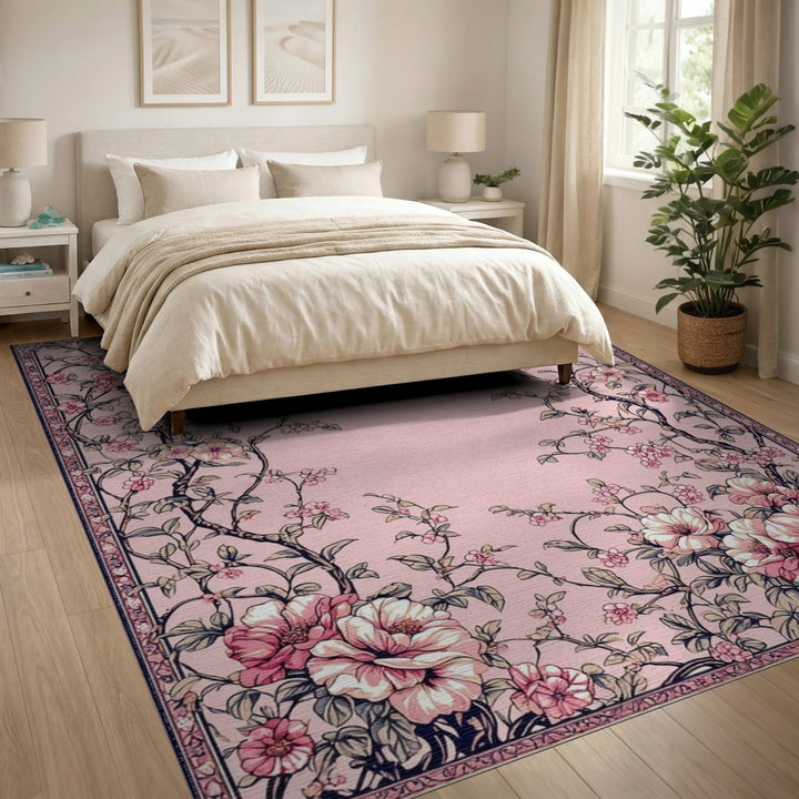 Pink Blossom Floral Vintage Area Rug
