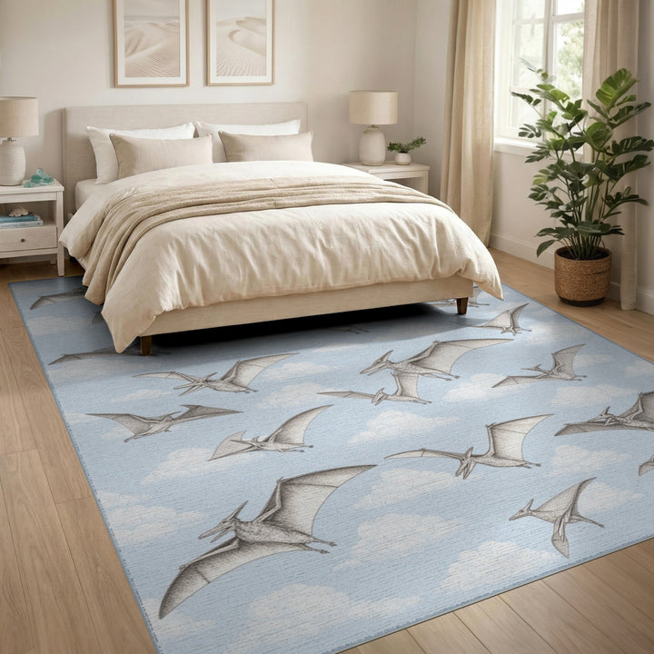 Soaring Pterodactyls Blue Sky Kids Rug