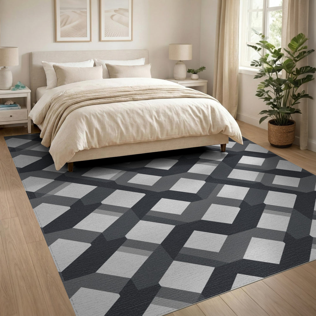 Lattice Geometric Modern Black White Geometric Lattice Area Rug