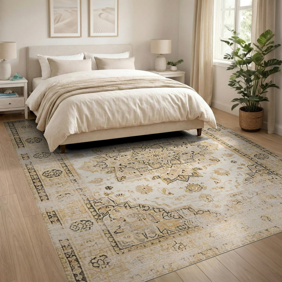 Beige Distressed Persian Area Rug