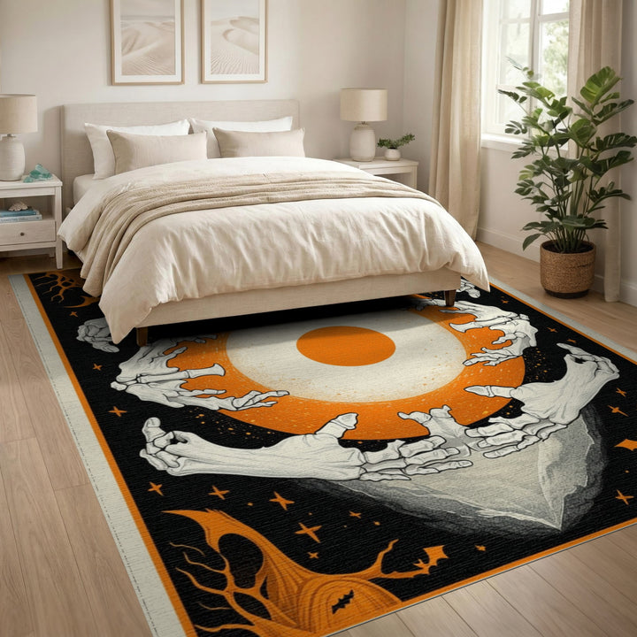 Spooky Skeleton Hands Orange Eye Area Rug