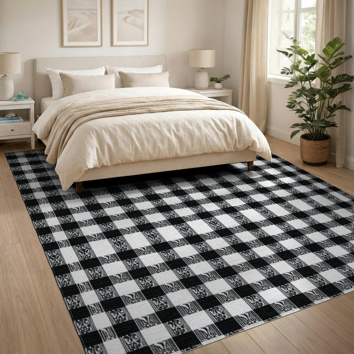 Black White Checkered Geometric Area Rug