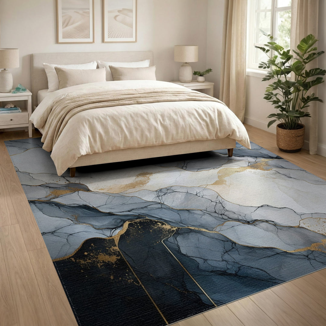 Black and White Abstract Marble Area Rug