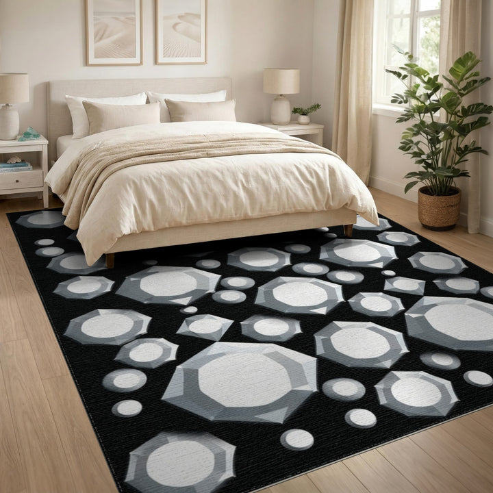 Black White Gemstone Cluster Area Rug