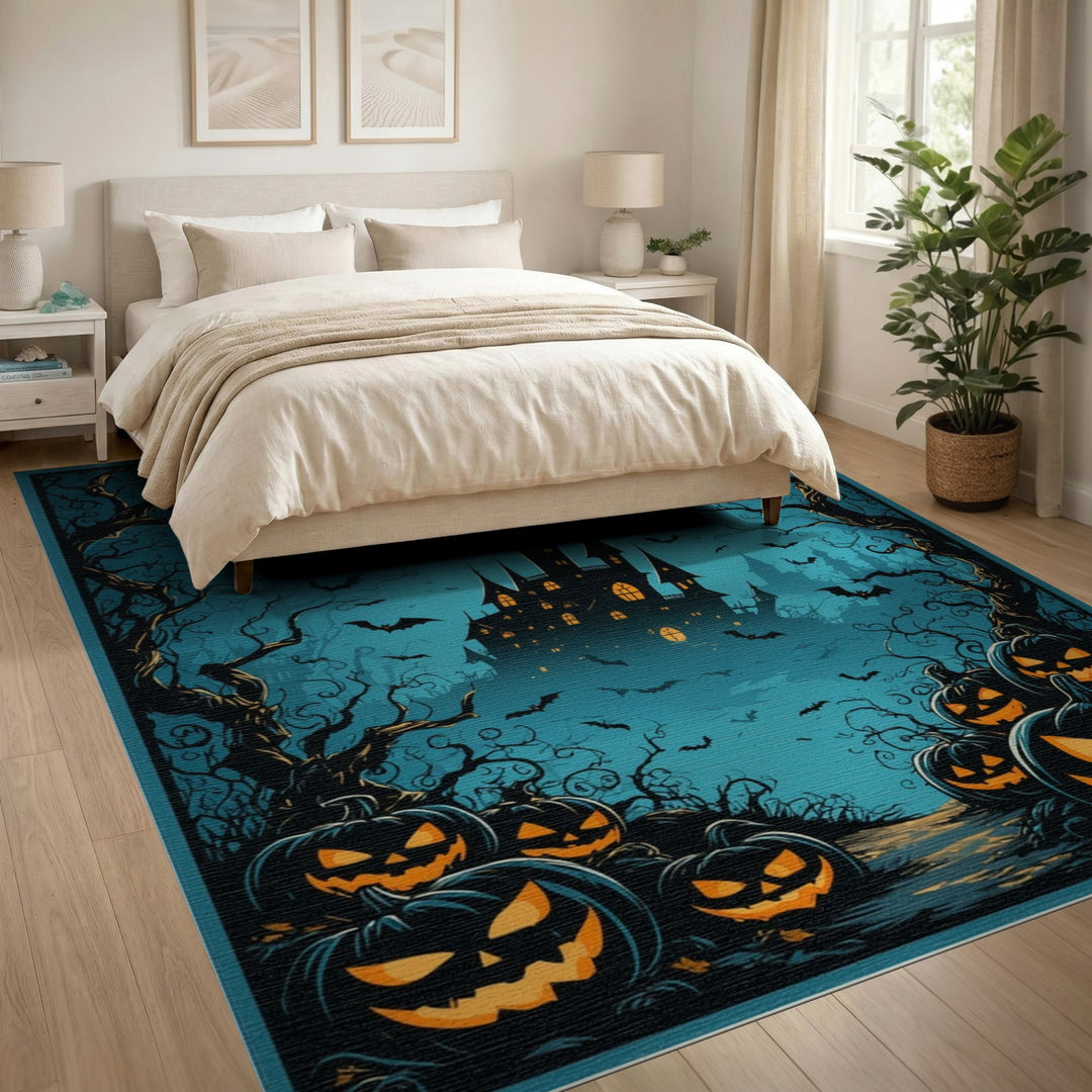 Haunted Castle Pumpkin Halloween Area Rug