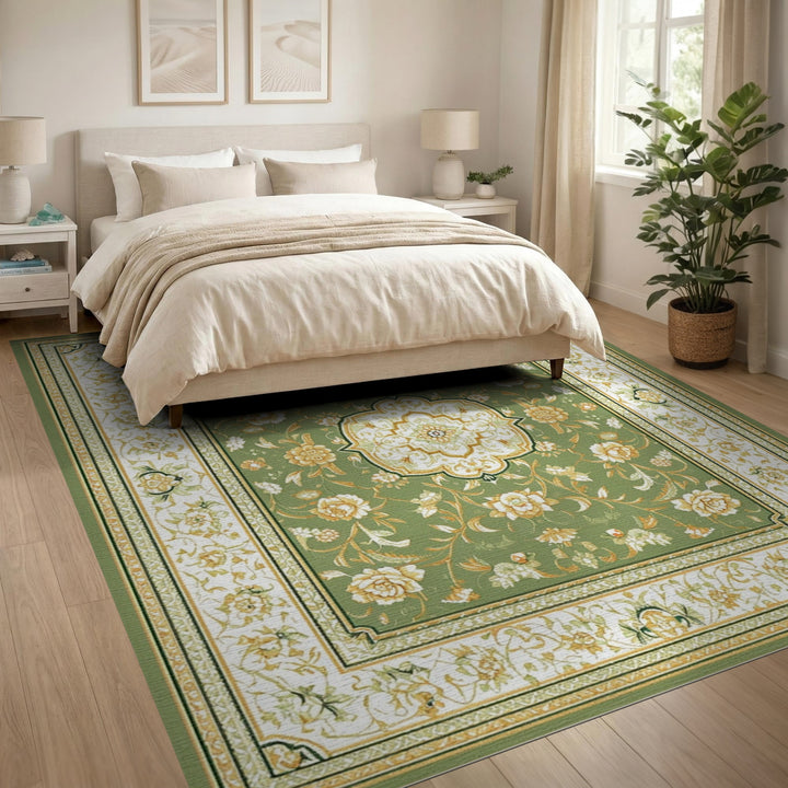 Green Floral Vintage Area Rug