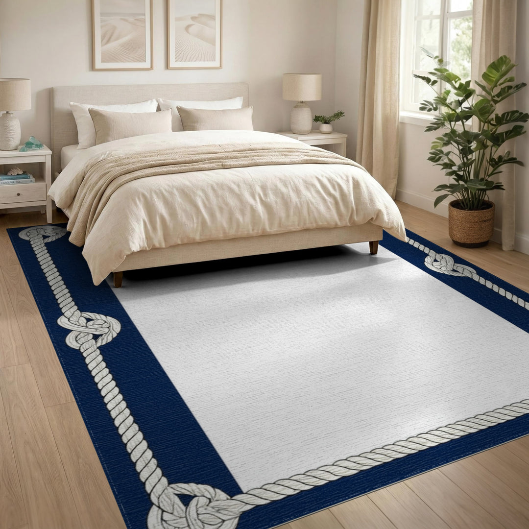 Nautical Rope Knot Navy Coastal Area Rug