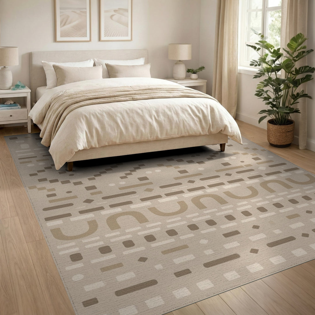 Beige Geometric Area Rug with Abstract Motifs