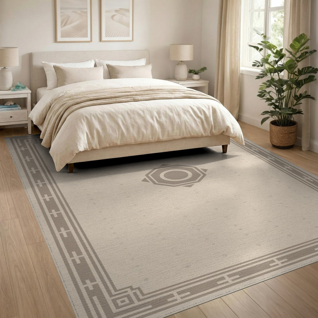 Beige Geometric Octagon Medallion Rug
