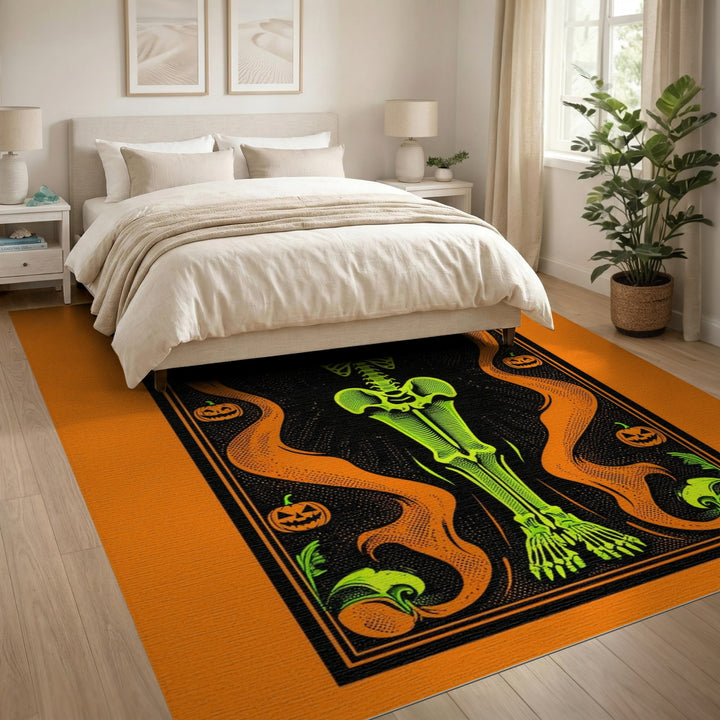 Neon Skeleton Halloween Washable Area Rug