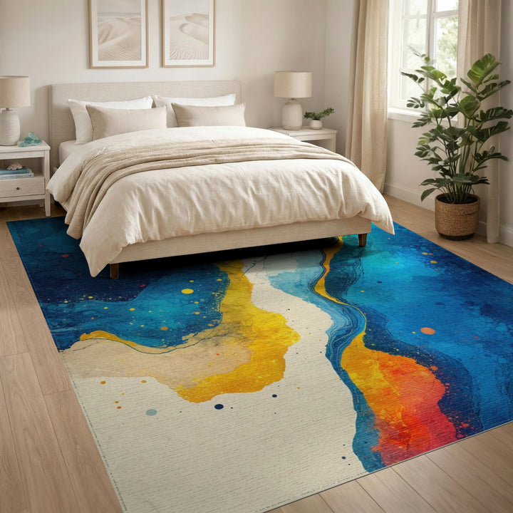 Blue Teal Abstract Fluid Area Rug