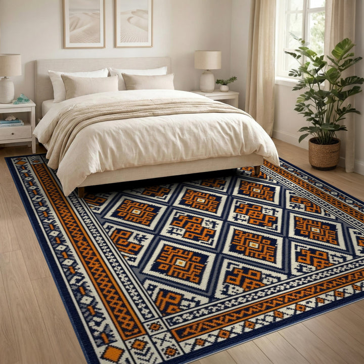 Heritage Tribal Navy and Orange Area Rug