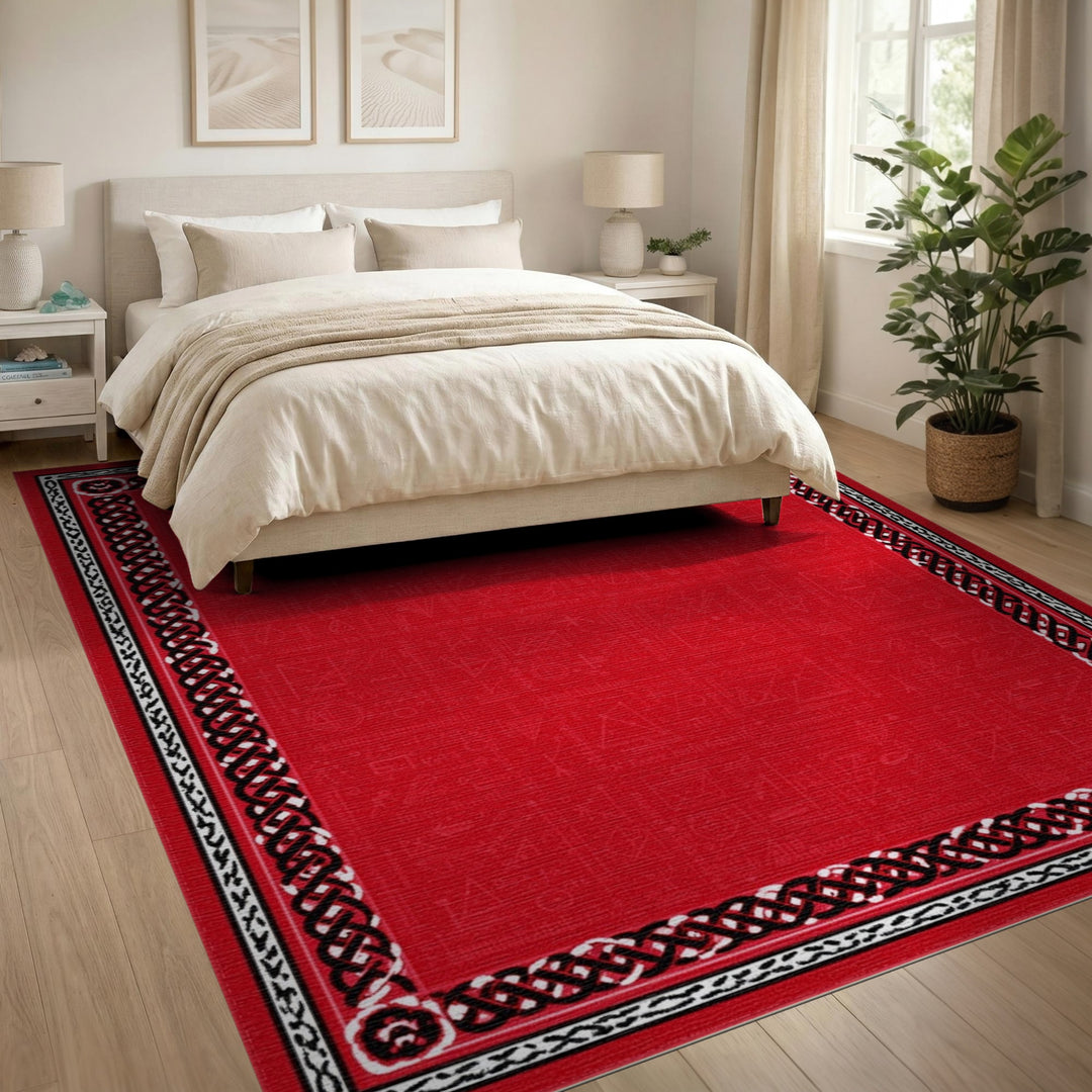 Red Celtic Knot Geometric Area Rug
