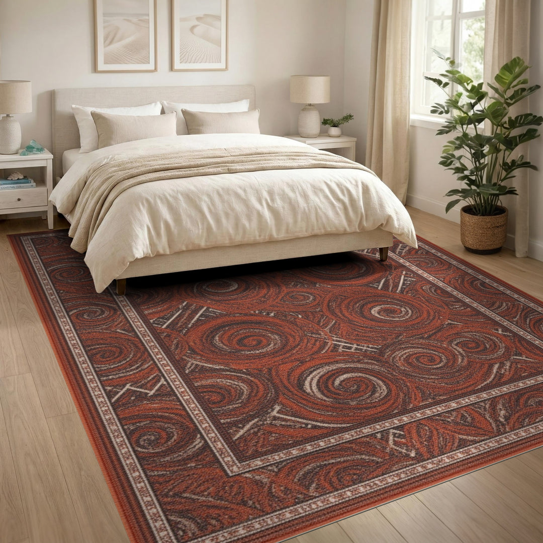 Red Spiral Abstract Area Rug