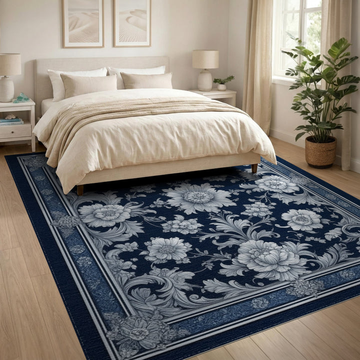 Blue Floral Vintage Area Rug