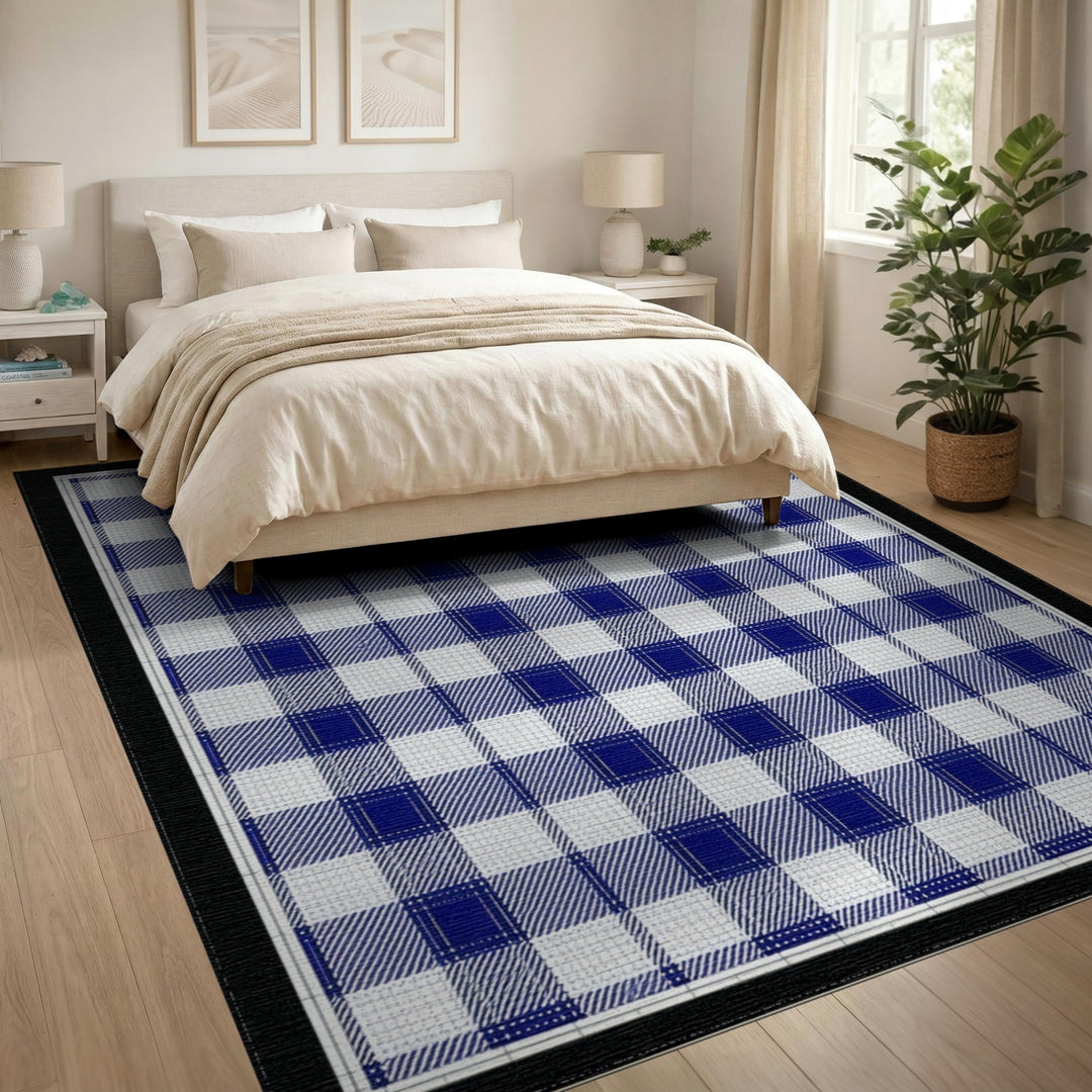 Geometric Modern Navy Blue Checkered Area Rug