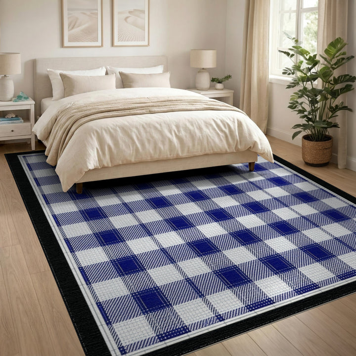 Geometric Modern Navy Blue Checkered Area Rug