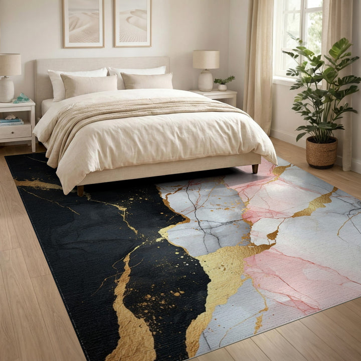Multi-color and Patterns Abstract Pink Gold Marble Area Rug