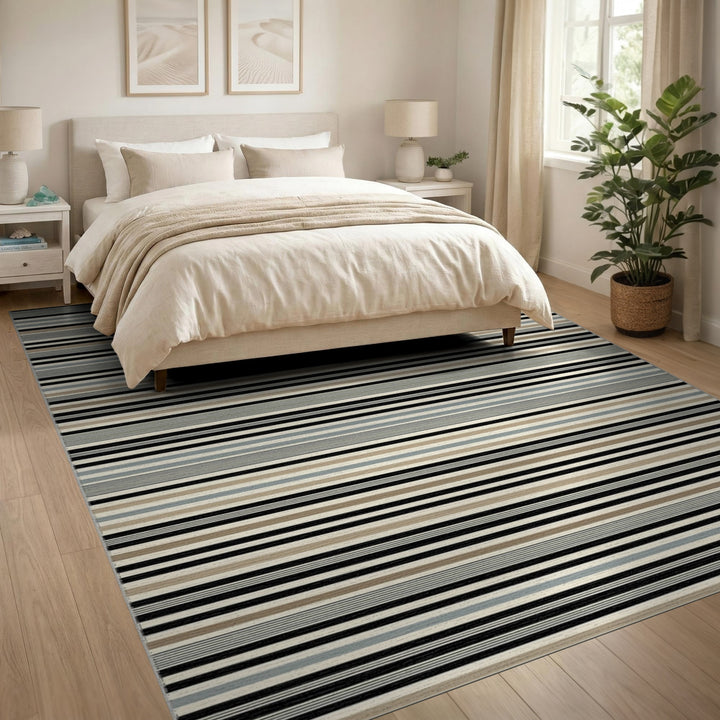 Black White Striped Geometric Area Rug