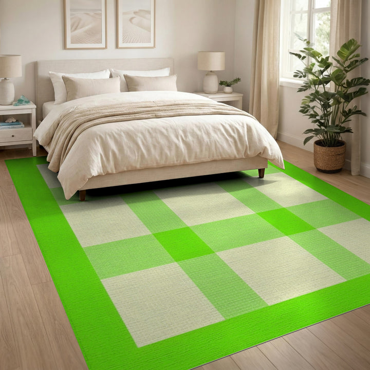 Lime Green Checkered Washable Area Rug