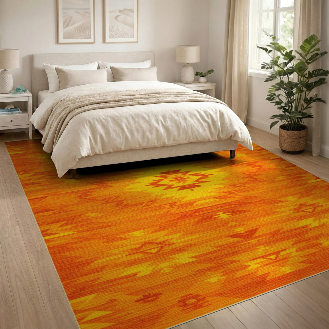 Orange Vivid Orange Southwestern Area Rug