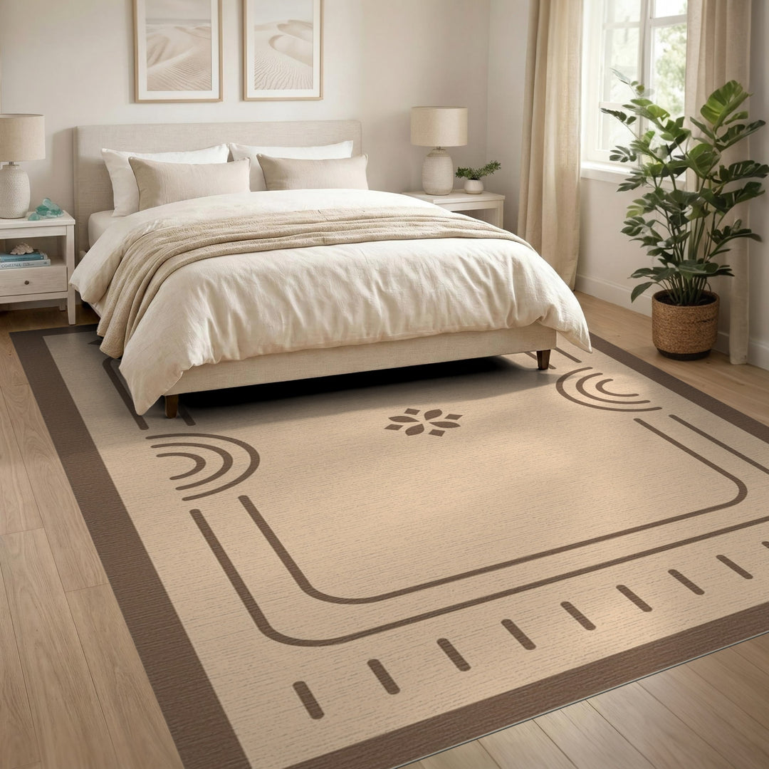 Beige Geometric Area Rug with Brown Motif