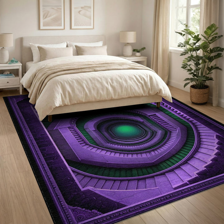 Purple Geometric Spiral Staircase Area Rug