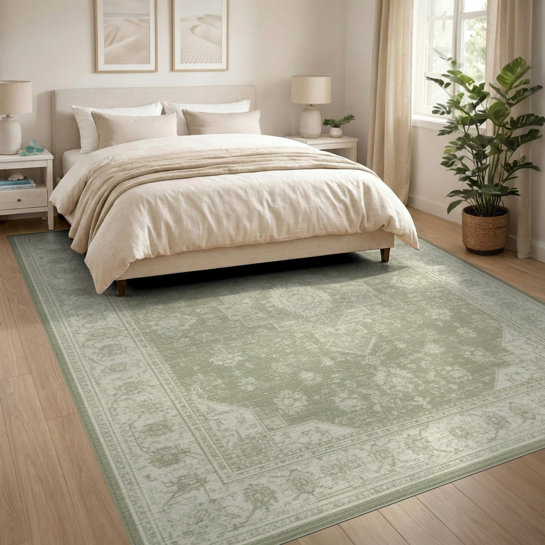 Medallion Green Traditional Persian Medallion Area Rug