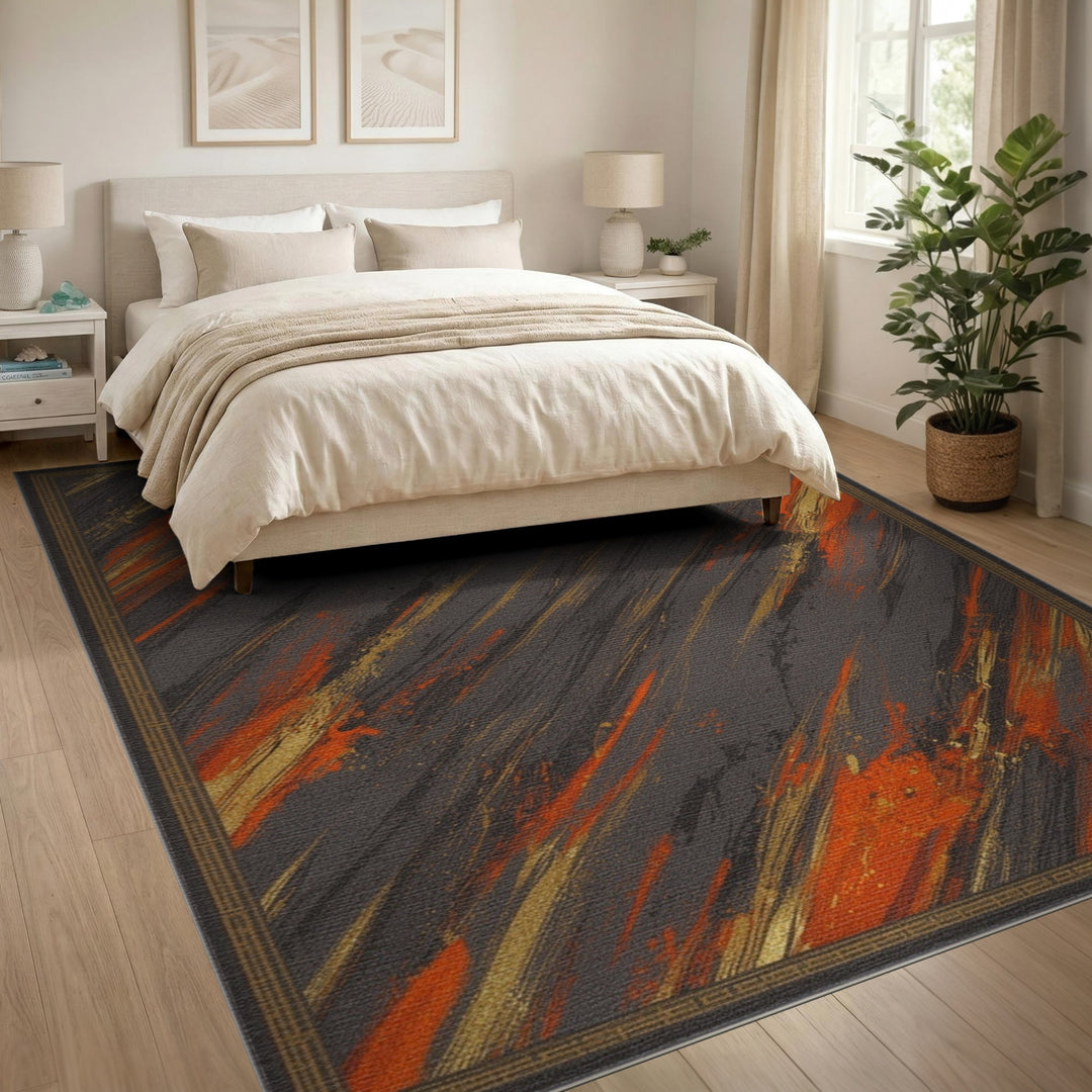 Grey Orange Abstract Area Rug