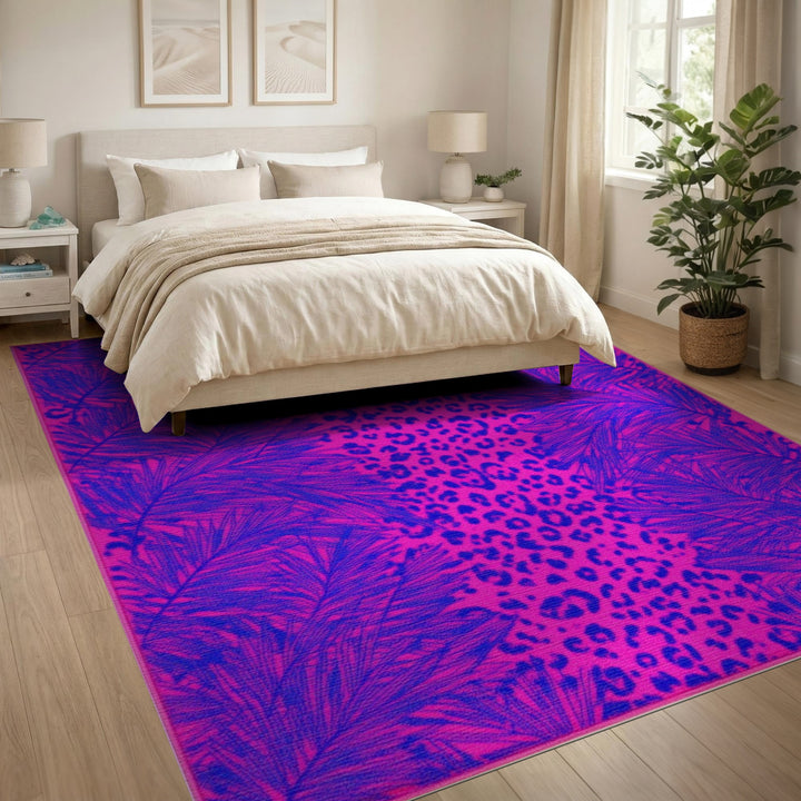 Pink Leopard Palm Washable Area Rug