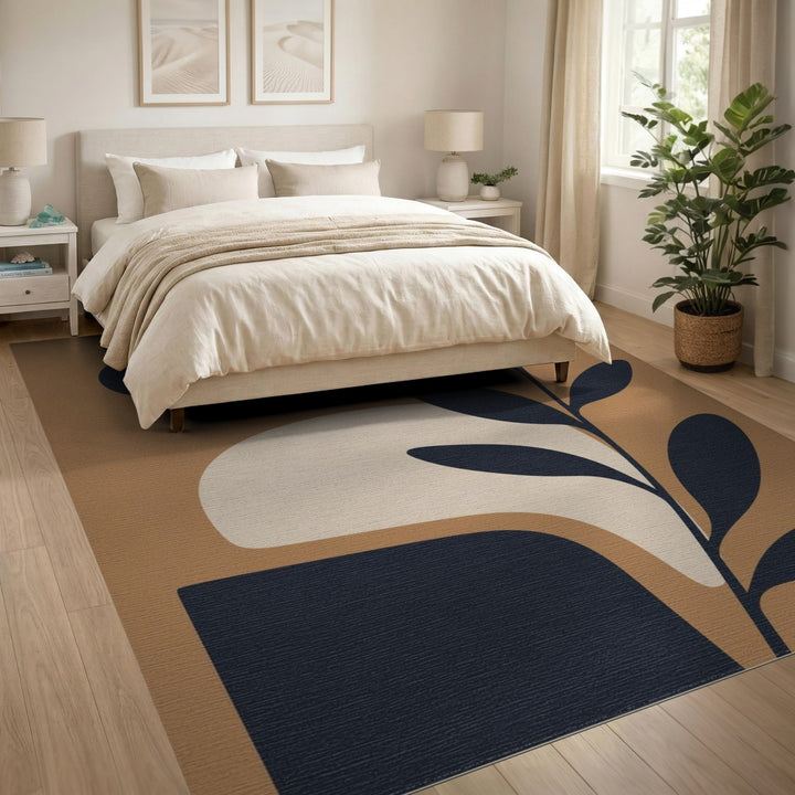 ODIKA Brown Abstract Leaf Area Rug