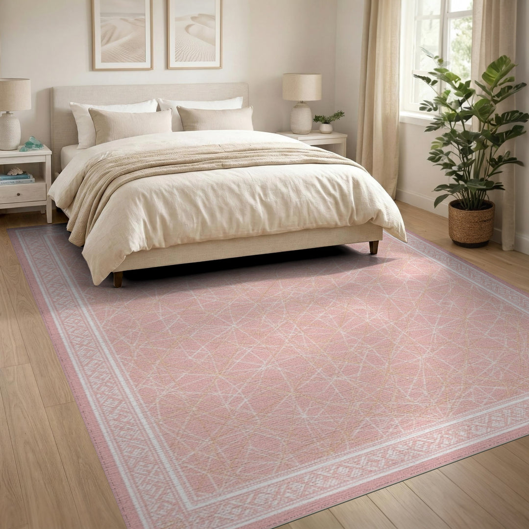 Pink Geometric Modern Blush Pink Geometric Area Rug