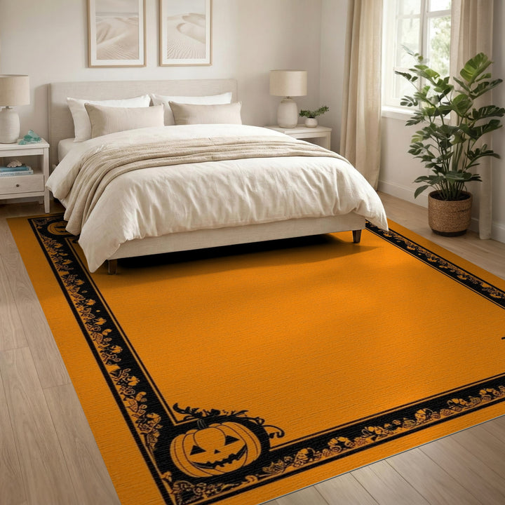 Orange Halloween Pumpkin Washable Area Rug