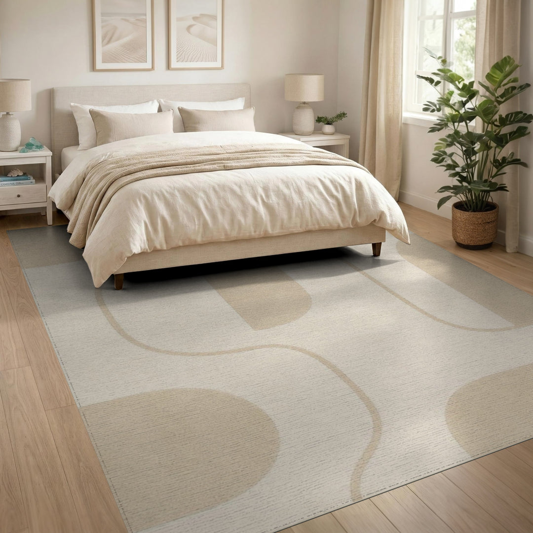 Organic Beige and Neutral Beige Organic Abstract Area Rug