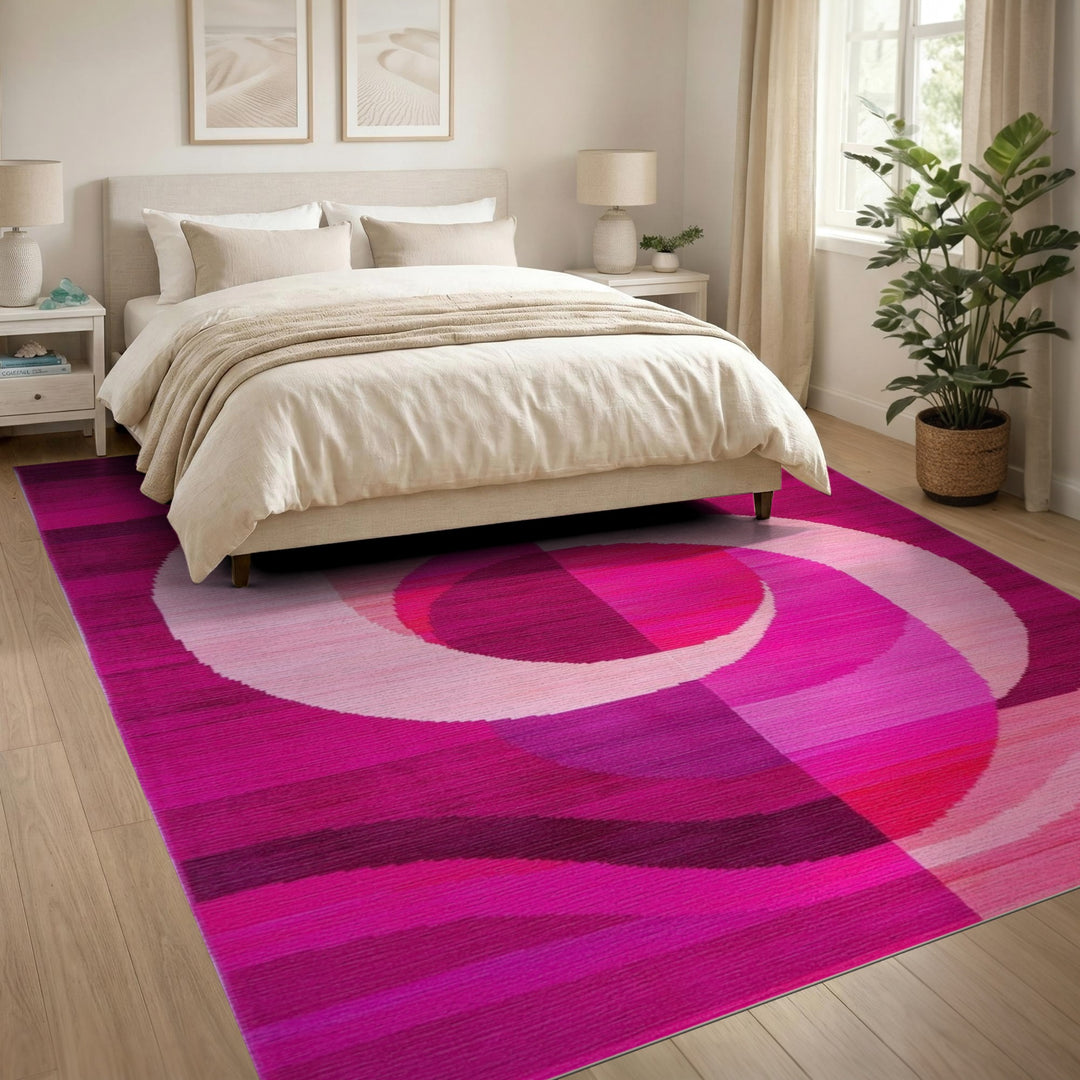 Pink Vibrant Pink Abstract Swirl Area Rug